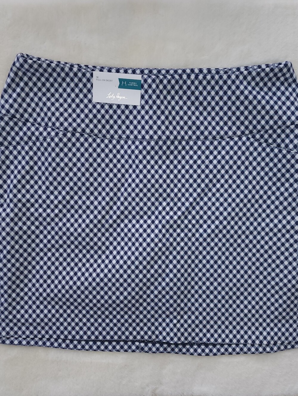 Lady Hagen Pull-on Tummy Control Navy Blue And White Gingham Sport Skort - Picture 3 of 9